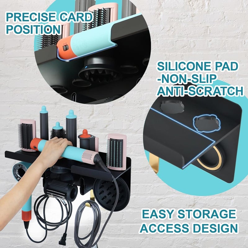 CATOOMUU Wall Mount Hair Dryer Stand Holder for Dyson Supersonic Nural Hair Dryer and Dyson Airwrap Styler, 2 in 1 Blow Dryer Accessories Organizer Storage Rack, Aluminum Alloy - Image 3